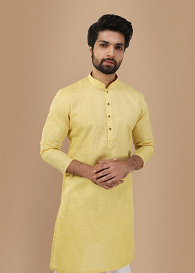 Faded Yellow Solid Kurta image number 3